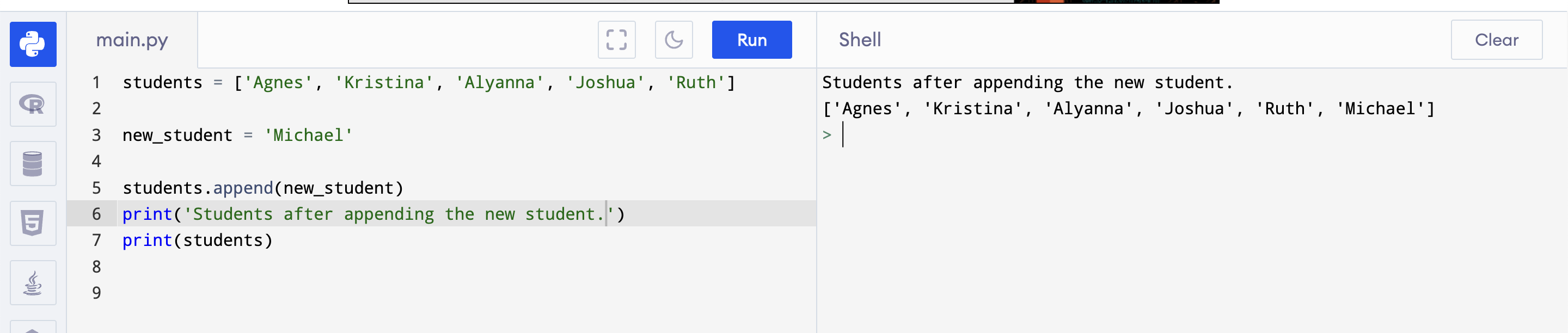 Output for appending to a list